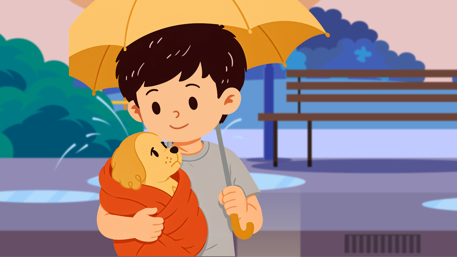 雨天撿到小狗的背景
